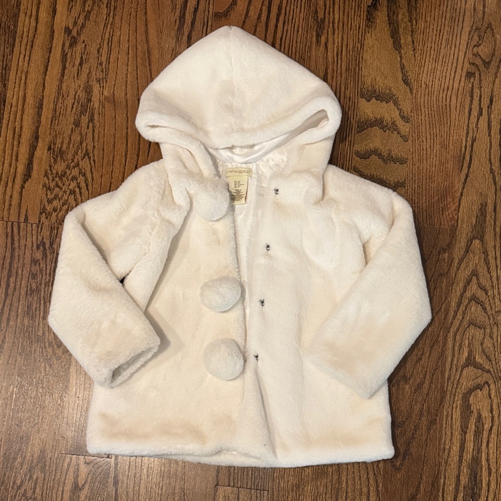 LIKE NEW Cynthia Rowley 5T Plush Faux Fur Cream Kids Hooded Jacket